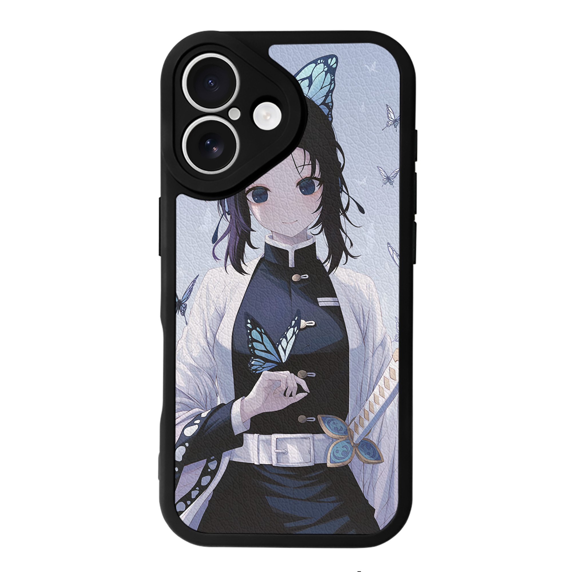 （画像用） 鬼滅の刃（きめつのやいば）蟲柱-胡蝶 しのぶ／こちょう しのぶ Kochou Shinobu 【iPhone 16シリーズ対応】シリコンスマホケース（レザー調） 材質：シリコン